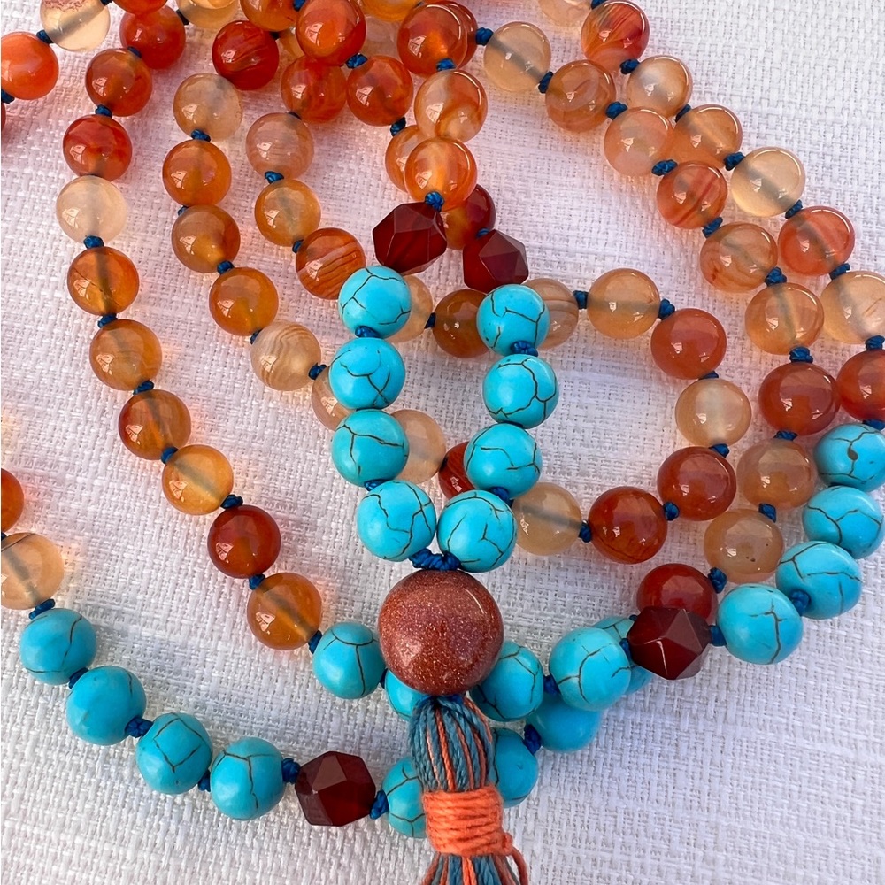 Vital Vigor 108 gemstone bead Mala made for meditation and manifestation.